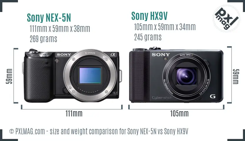 Sony NEX-5N vs Sony HX9V size comparison
