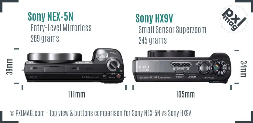 Sony NEX-5N vs Sony HX9V top view buttons comparison