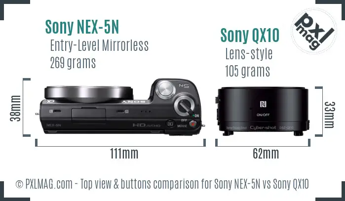 Sony NEX-5N vs Sony QX10 top view buttons comparison