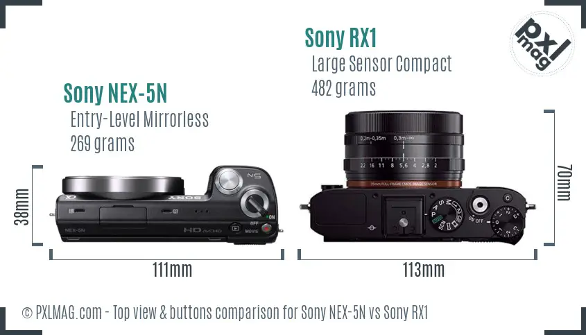 Sony NEX-5N vs Sony RX1 top view buttons comparison