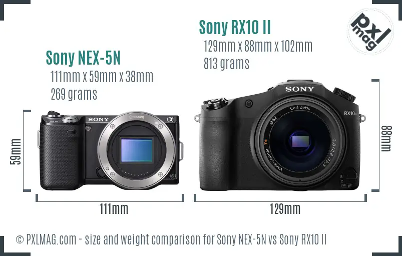 Sony NEX-5N vs Sony RX10 II size comparison