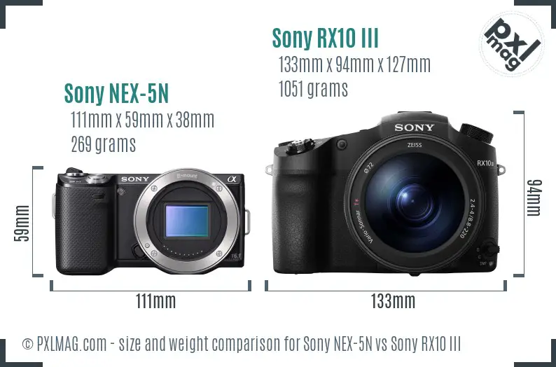 Sony NEX-5N vs Sony RX10 III size comparison
