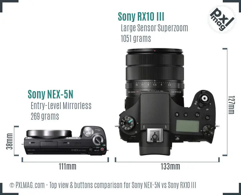 Sony NEX-5N vs Sony RX10 III top view buttons comparison
