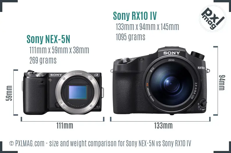 Sony NEX-5N vs Sony RX10 IV size comparison