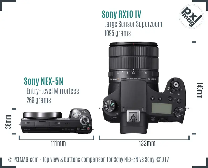 Sony NEX-5N vs Sony RX10 IV top view buttons comparison