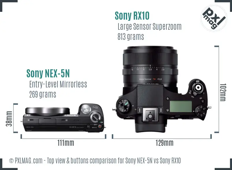 Sony NEX-5N vs Sony RX10 top view buttons comparison