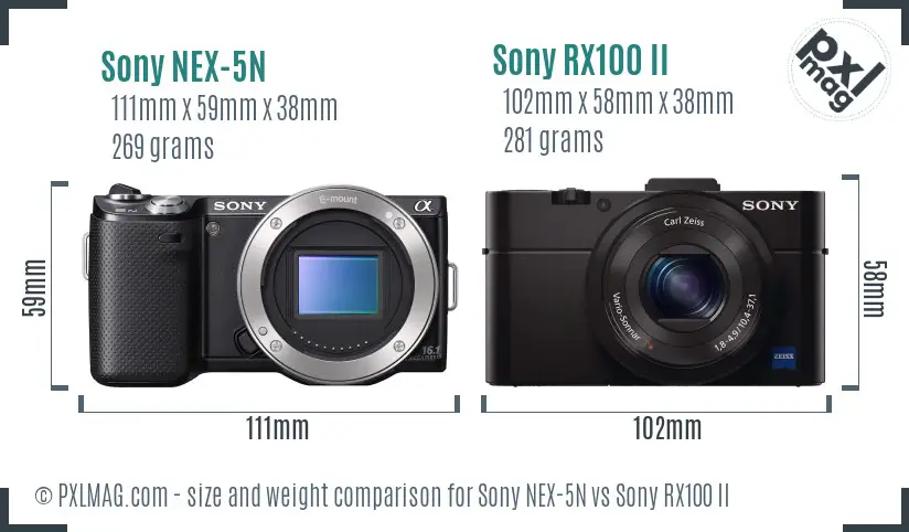 Sony NEX-5N vs Sony RX100 II size comparison