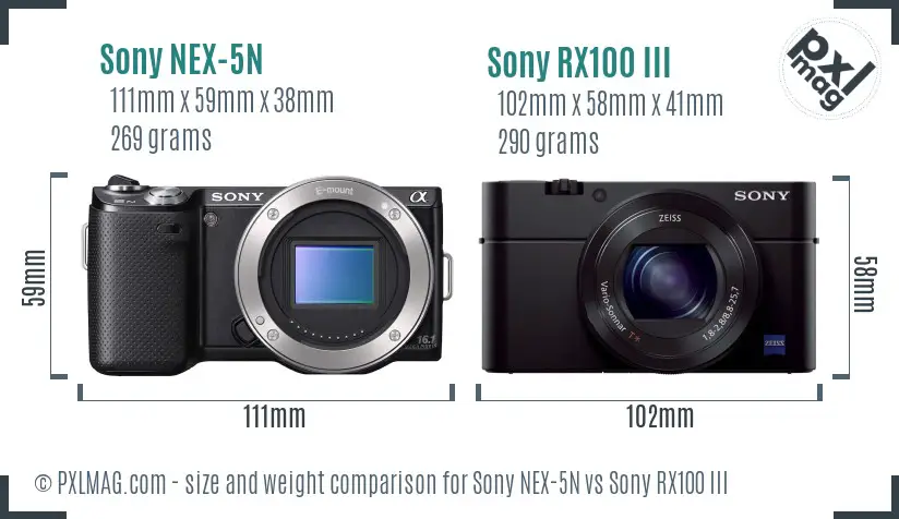 Sony NEX-5N vs Sony RX100 III size comparison