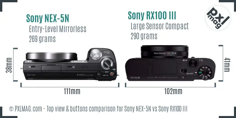 Sony NEX-5N vs Sony RX100 III top view buttons comparison