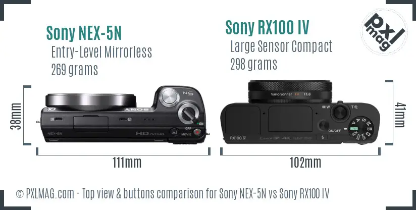 Sony NEX-5N vs Sony RX100 IV top view buttons comparison