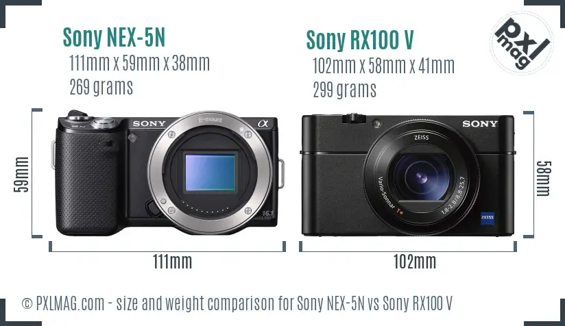 Sony NEX-5N vs Sony RX100 V size comparison