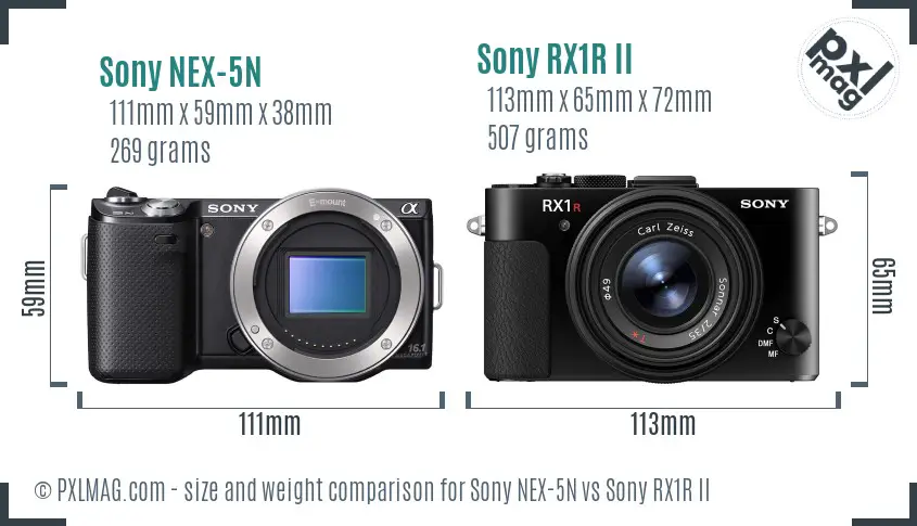 Sony NEX-5N vs Sony RX1R II size comparison