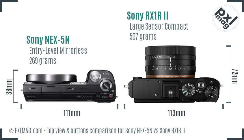 Sony NEX-5N vs Sony RX1R II top view buttons comparison
