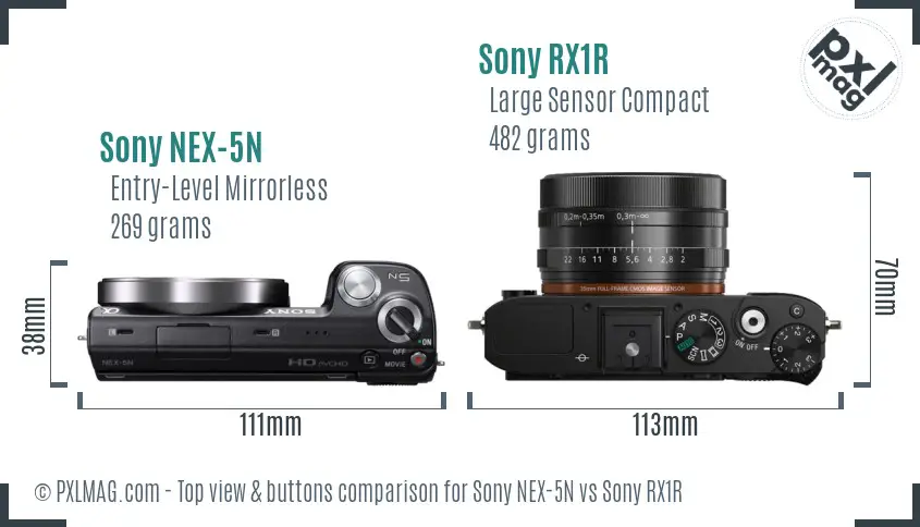 Sony NEX-5N vs Sony RX1R top view buttons comparison