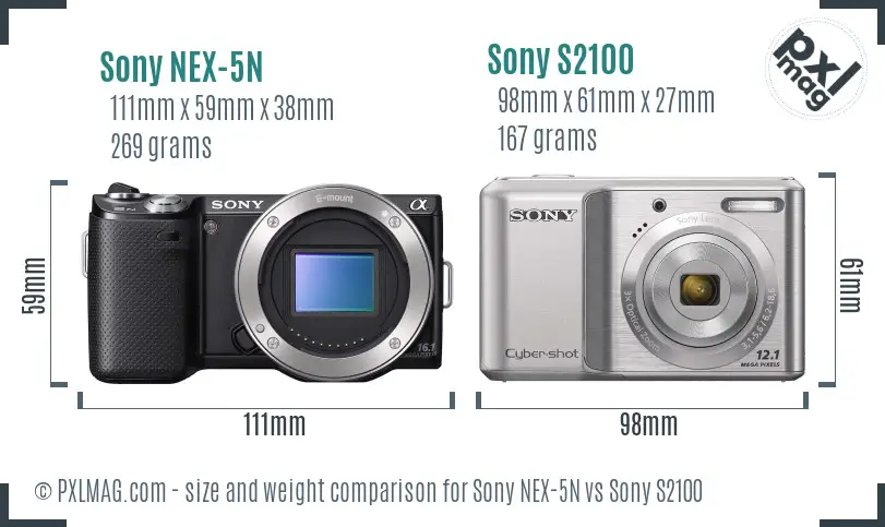 Sony NEX-5N vs Sony S2100 size comparison