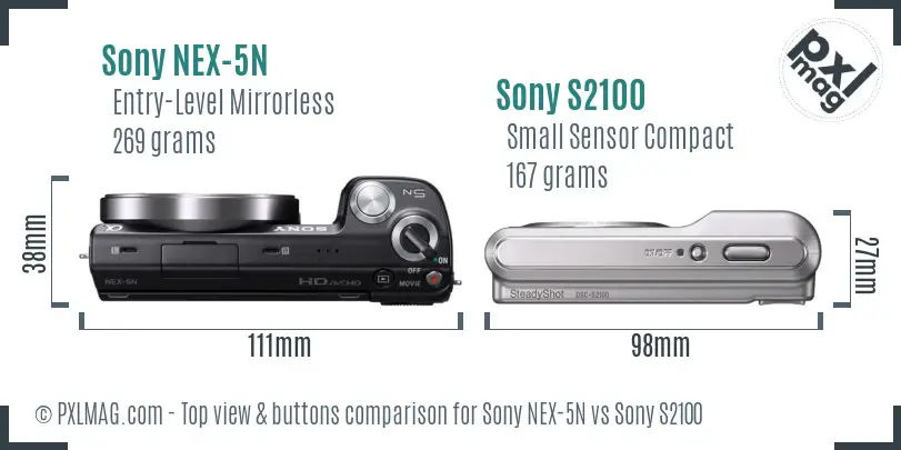 Sony NEX-5N vs Sony S2100 top view buttons comparison