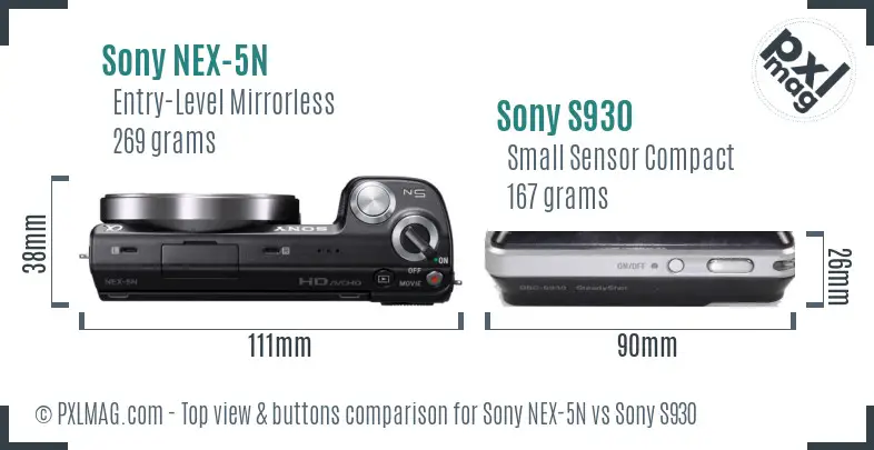 Sony NEX-5N vs Sony S930 top view buttons comparison