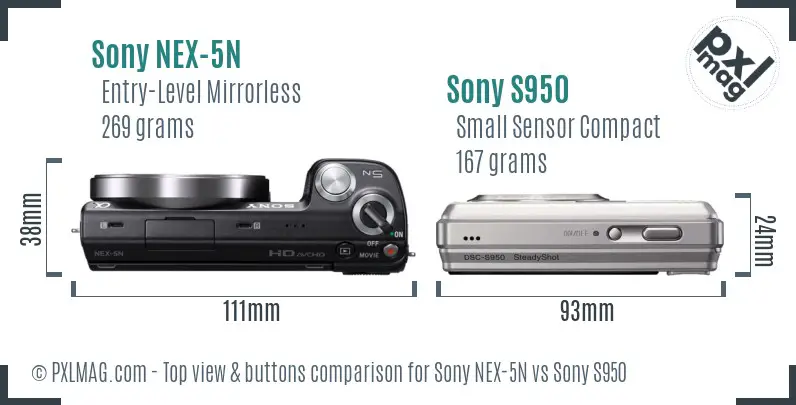 Sony NEX-5N vs Sony S950 top view buttons comparison