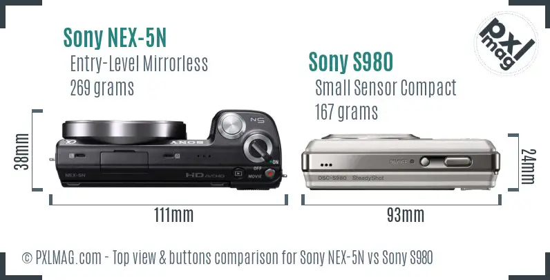 Sony NEX-5N vs Sony S980 top view buttons comparison