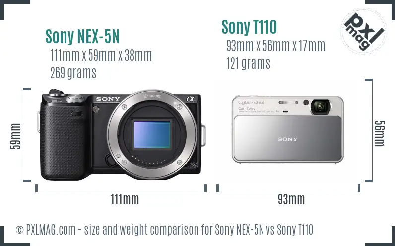 Sony NEX-5N vs Sony T110 size comparison