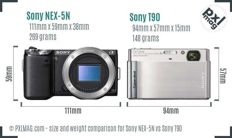 Sony NEX-5N vs Sony T90 size comparison