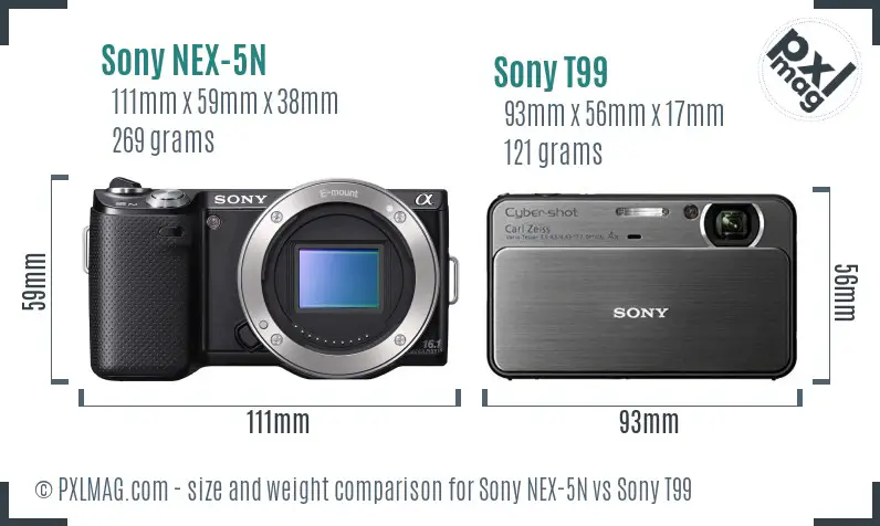 Sony NEX-5N vs Sony T99 size comparison