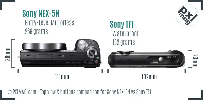 Sony NEX-5N vs Sony TF1 top view buttons comparison