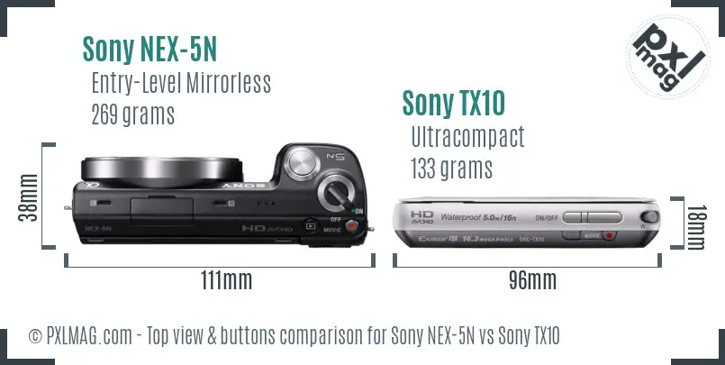 Sony NEX-5N vs Sony TX10 top view buttons comparison