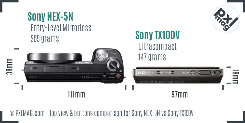 Sony NEX-5N vs Sony TX100V top view buttons comparison