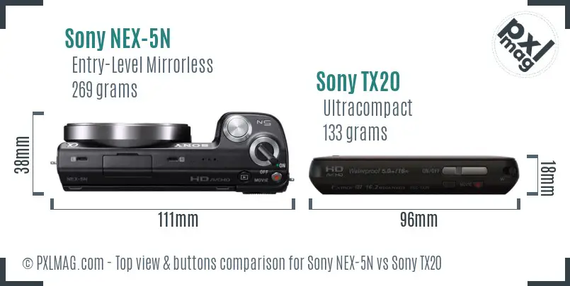 Sony NEX-5N vs Sony TX20 top view buttons comparison