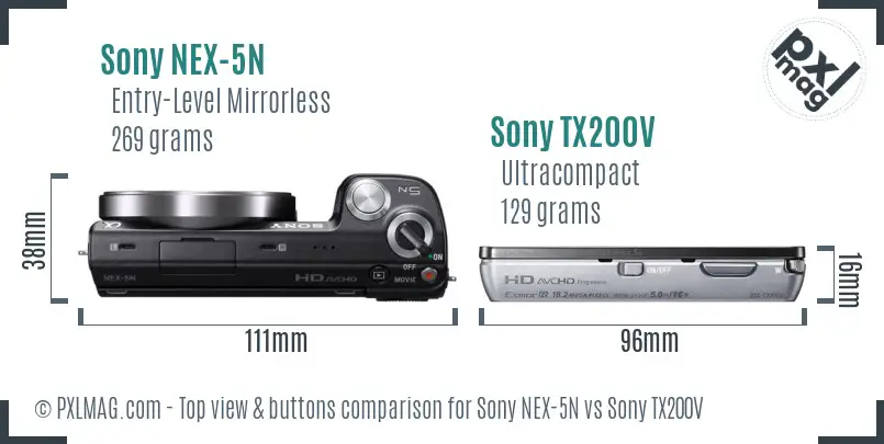 Sony NEX-5N vs Sony TX200V top view buttons comparison