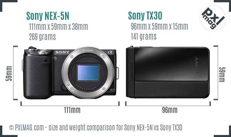 Sony NEX-5N vs Sony TX30 size comparison