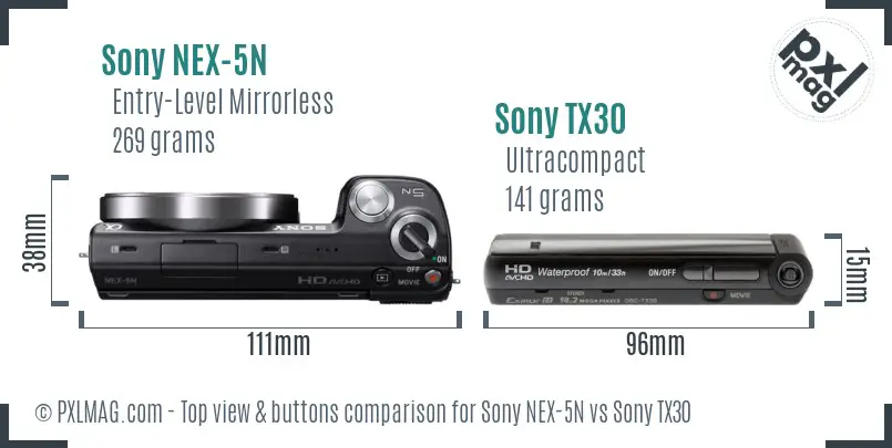 Sony NEX-5N vs Sony TX30 top view buttons comparison