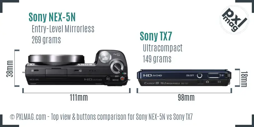 Sony NEX-5N vs Sony TX7 top view buttons comparison