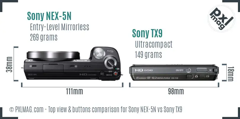 Sony NEX-5N vs Sony TX9 top view buttons comparison