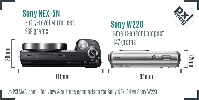 Sony NEX-5N vs Sony W220 top view buttons comparison