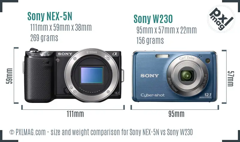 Sony NEX-5N vs Sony W230 size comparison