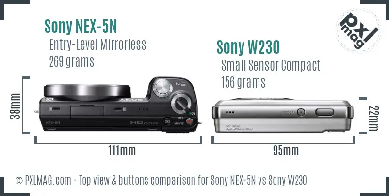 Sony NEX-5N vs Sony W230 top view buttons comparison