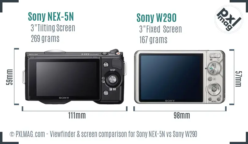 Sony NEX-5N vs Sony W290 Screen and Viewfinder comparison