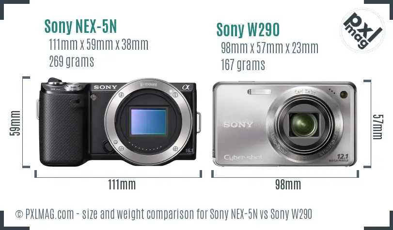 Sony NEX-5N vs Sony W290 size comparison