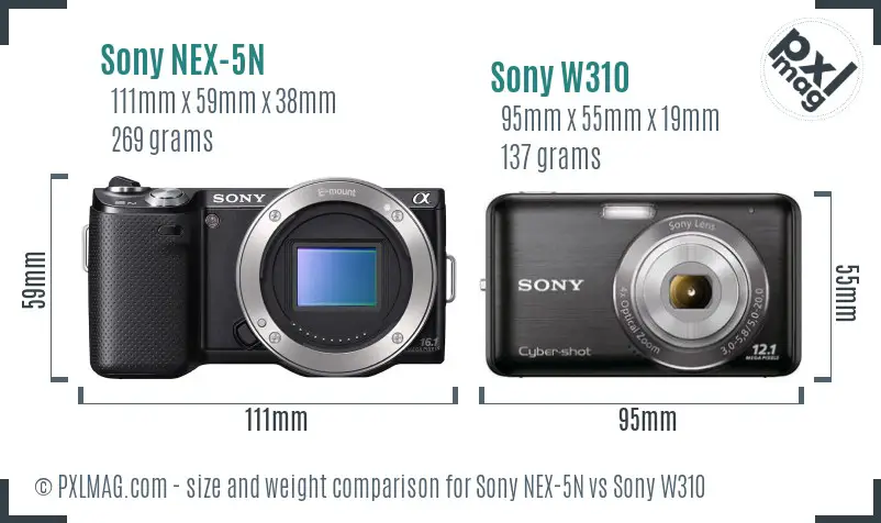 Sony NEX-5N vs Sony W310 size comparison