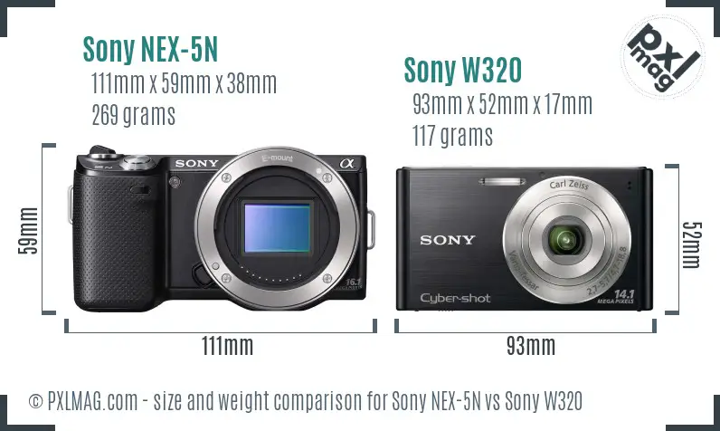 Sony NEX-5N vs Sony W320 size comparison