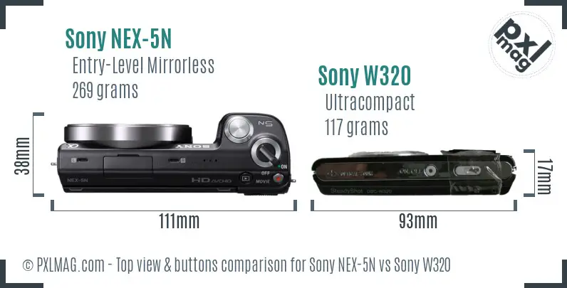 Sony NEX-5N vs Sony W320 top view buttons comparison
