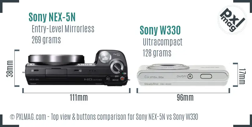 Sony NEX-5N vs Sony W330 top view buttons comparison