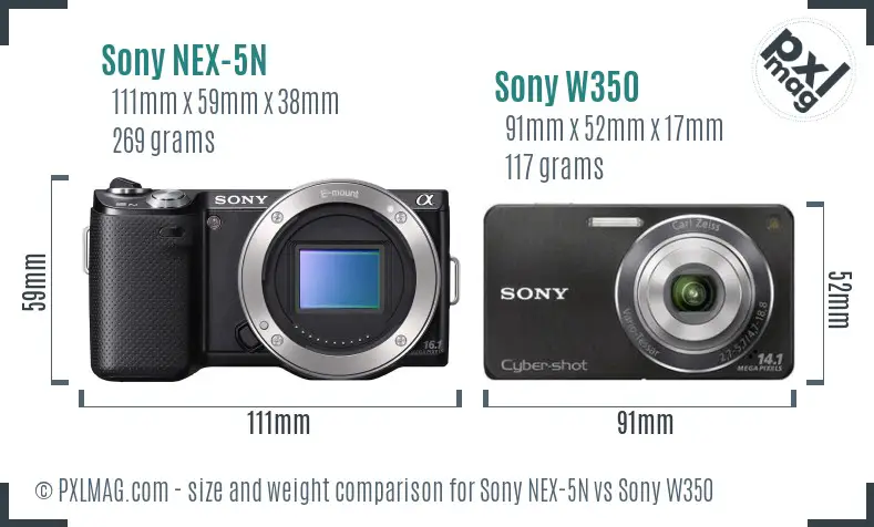 Sony NEX-5N vs Sony W350 size comparison