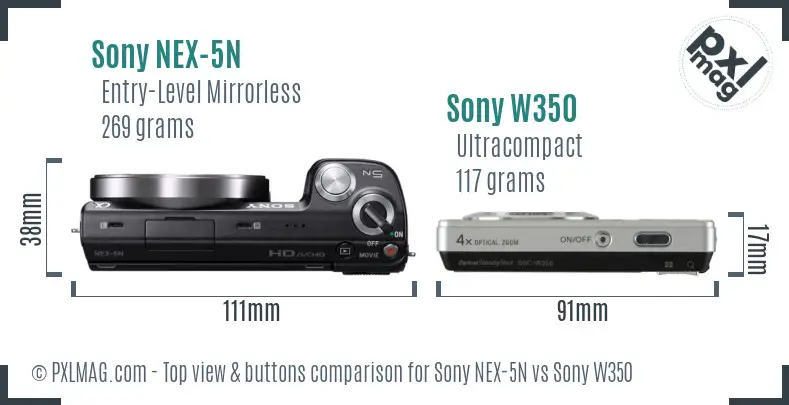 Sony NEX-5N vs Sony W350 top view buttons comparison