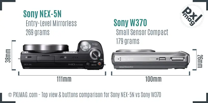 Sony NEX-5N vs Sony W370 top view buttons comparison