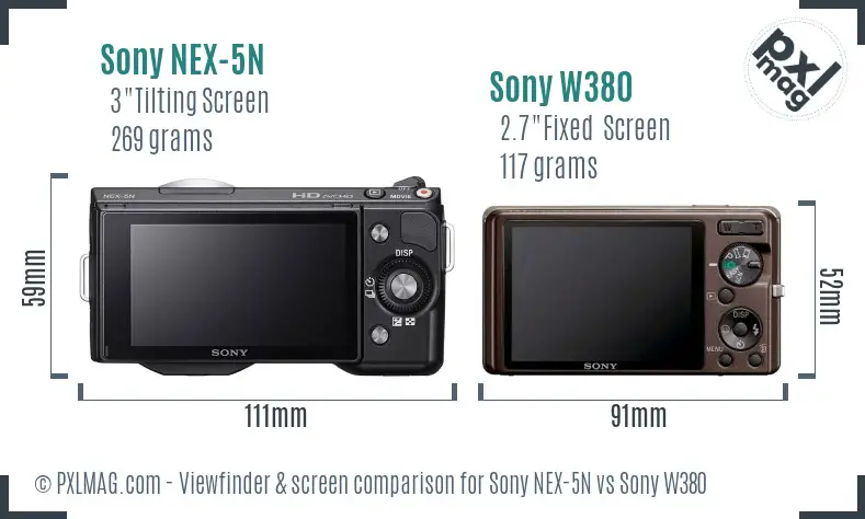Sony NEX-5N vs Sony W380 Screen and Viewfinder comparison