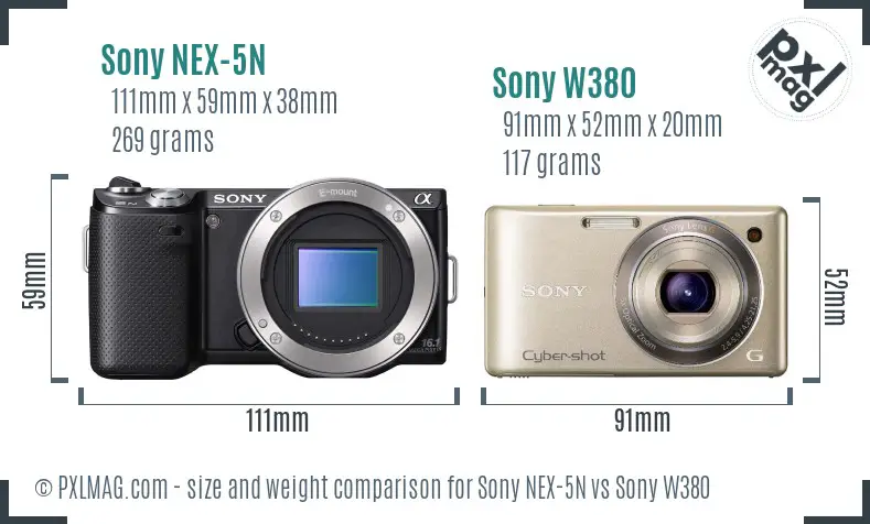 Sony NEX-5N vs Sony W380 size comparison