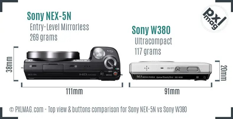 Sony NEX-5N vs Sony W380 top view buttons comparison